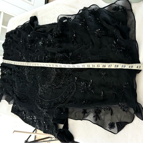 Pure silk sequined and beaded blouse Tie-side Embellished Sheer Black Blouse S - Picture 8 of 13